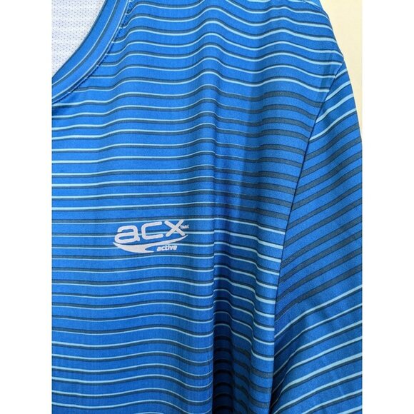 ACX Active New Athletic Top Shirt Mens Large Short Sleeve Blue Stripe Gym Casual - Picture 3 of 5